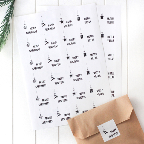 Christmas messages sticker set, 3x3 cm / 4 sheets (White) - Bimotif