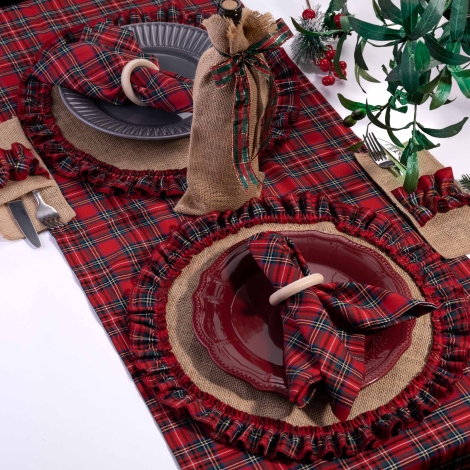 Christmas tableware set for 2 persons, 9 pcs in woven tartan / 1 piece - Bimotif