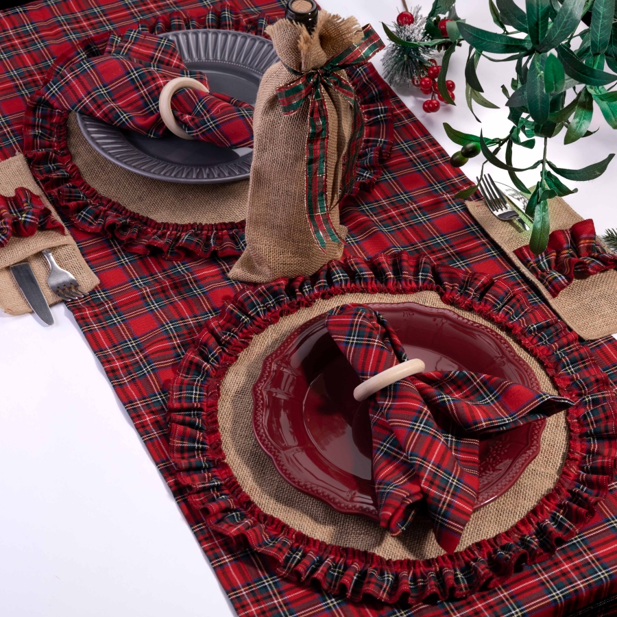 Christmas tableware set for 2 persons, 9 pcs in woven tartan / 1 piece - 1