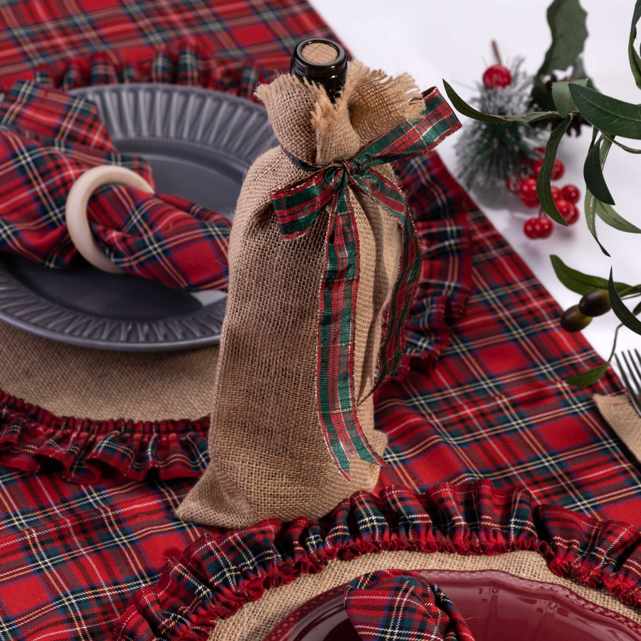 Christmas tableware set for 2 persons, 9 pcs in woven tartan / 1 piece - 3