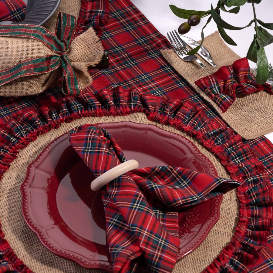 Christmas tableware set for 4 persons, 15 pcs of woven tartan / 1 piece - 2