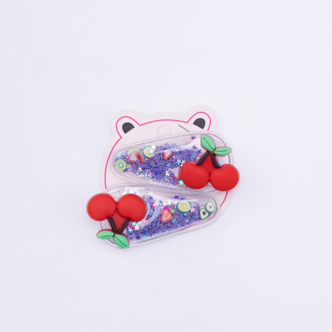 Cherry buckle with star glitter, Purple / 2 pcs - Bimotif