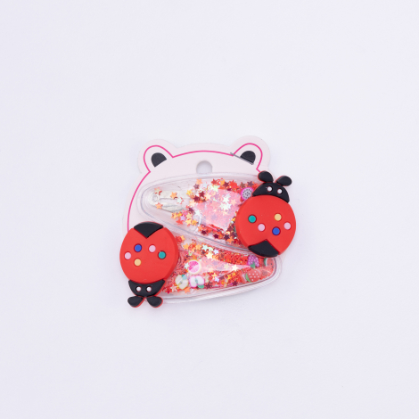 Star glitter ladybug buckle, Pink / 2 pcs - Bimotif