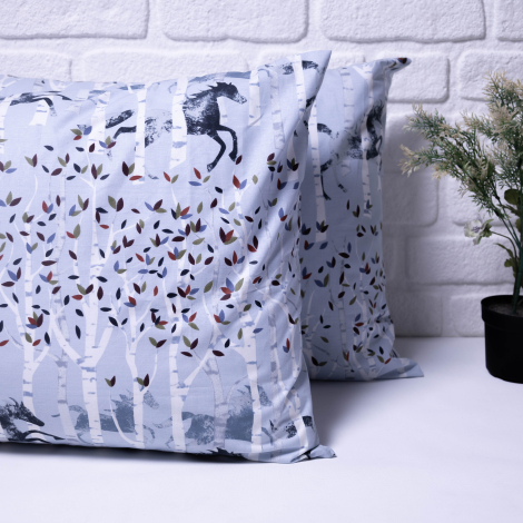 2 pcs pillowcase with horse pattern, 50x70 cm / indigo / 2 pcs - Bimotif