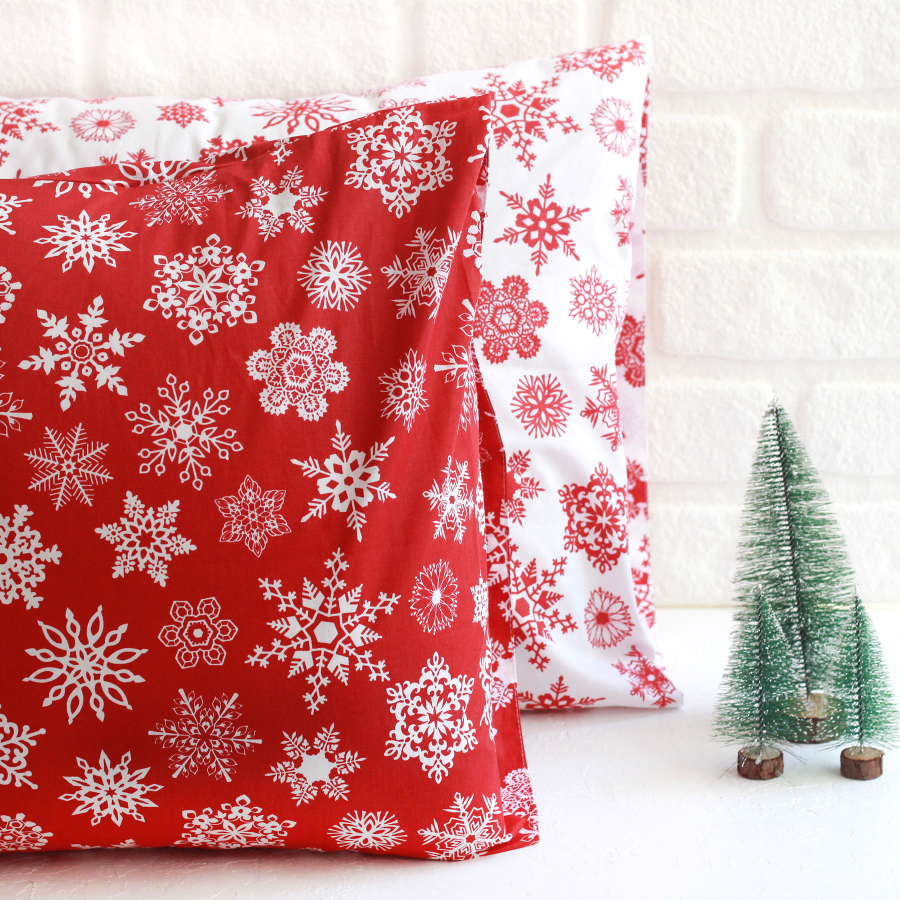 Christmas snow patterned pillowcase set, 50x70 cm / Red-White / 2 pcs - 1