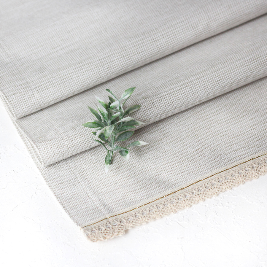 Poly-linen runner with cream lace edging and Glittered gold stripes, natural / 45x150 cm / 10 pcs - 1