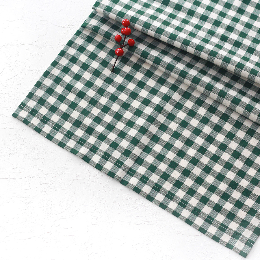 Dark green checkered woven fabric runner / 45x170 cm / 10 pcs - 1