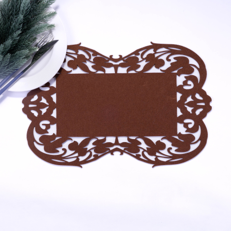 Brown felt placemat, flower - 27x44 cm / 2 pcs - Bimotif