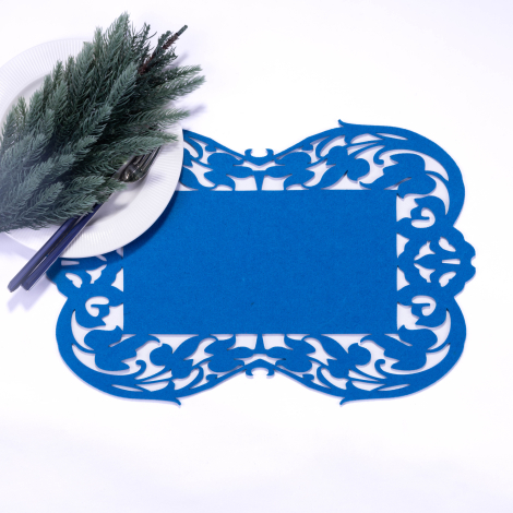 Blue felt placemat, flower - 27x44 cm / 2 pcs - Bimotif