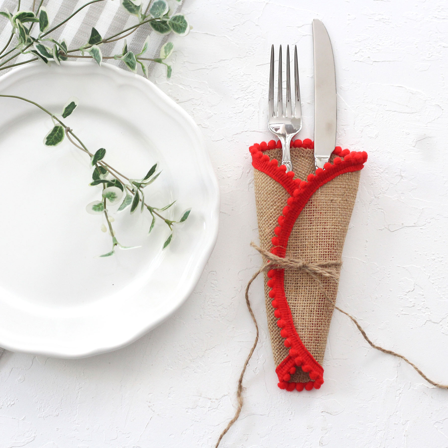 Cutlery service with red pompom, 18 cm / 2 pcs - 4