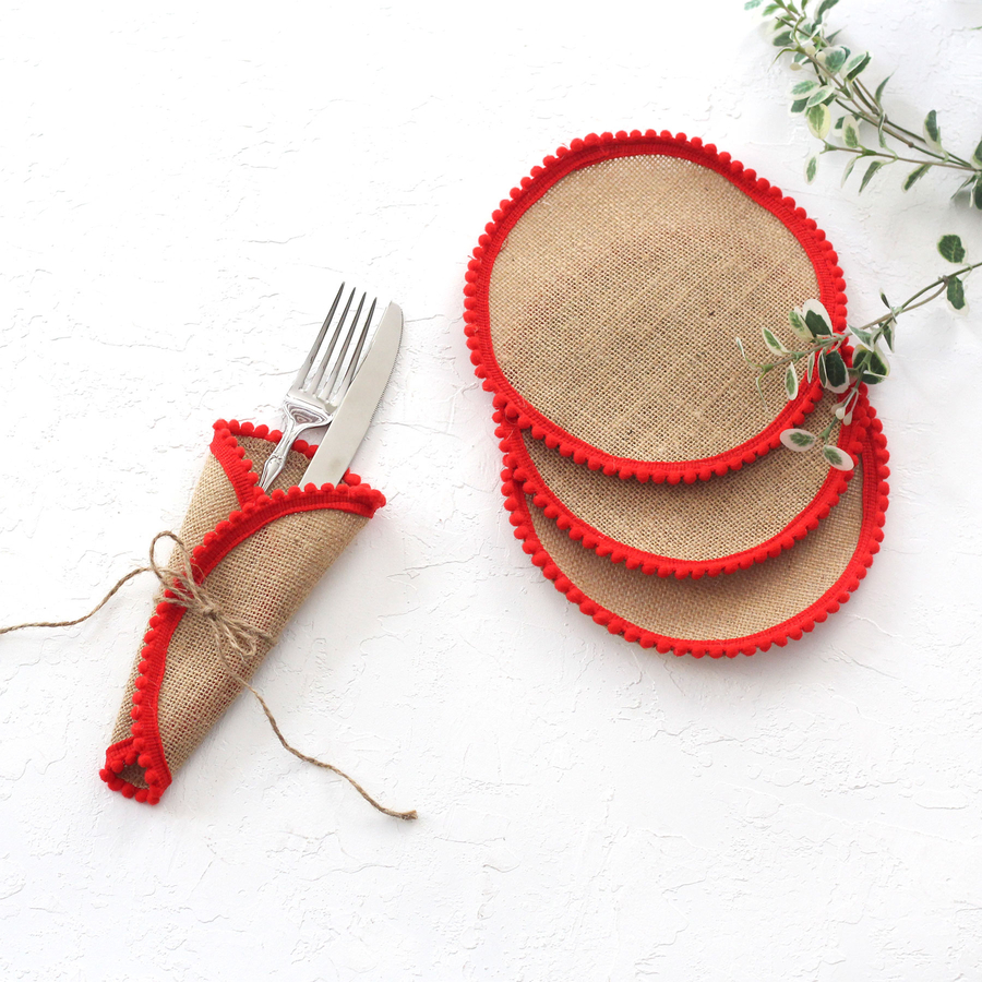 Cutlery service with red pompom, 18 cm / 2 pcs - 1