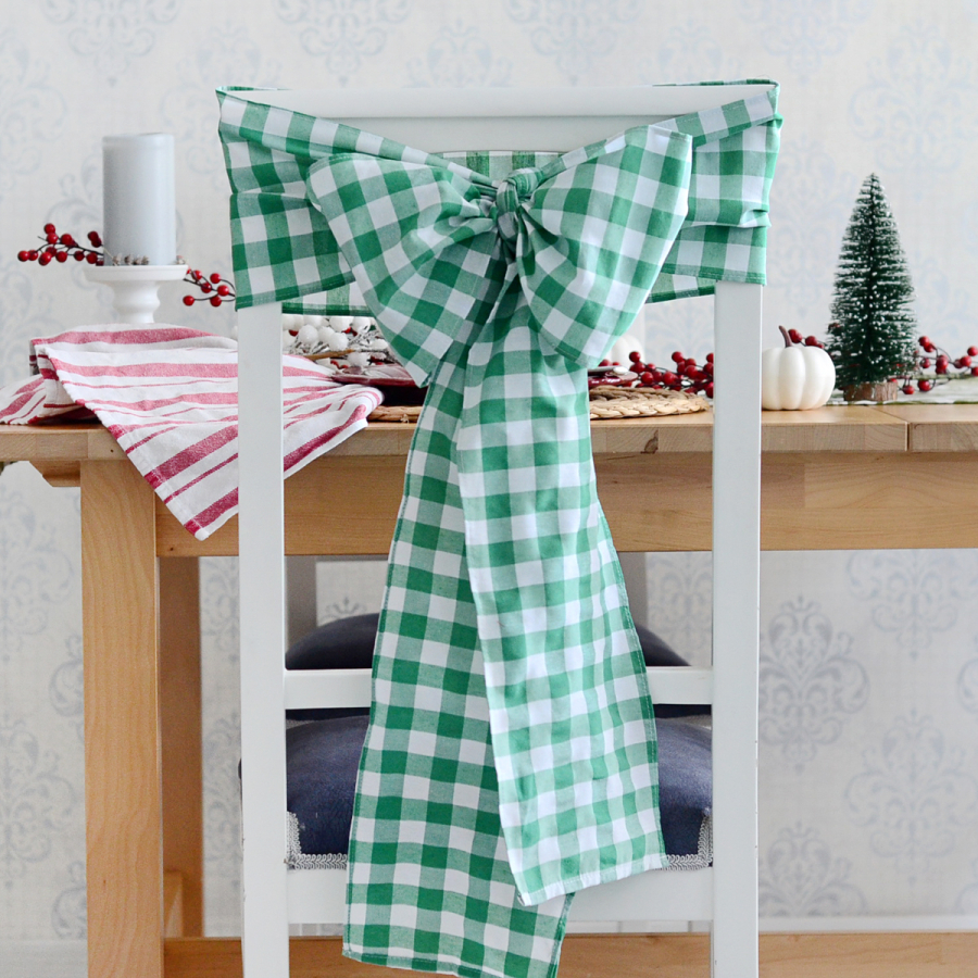 Chair decoration bow ribbon / green checkered, 20x300 cm / 2 pcs - 1