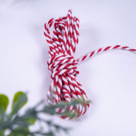 Martenitsa red and white twist bracelet rope, 2 mm / 10 metres - 2