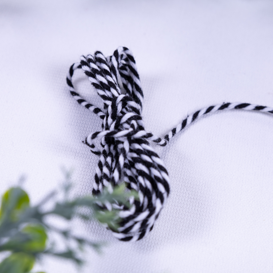 Martenitsa black and white twist bracelet rope, 2 mm / 10 metres - 3
