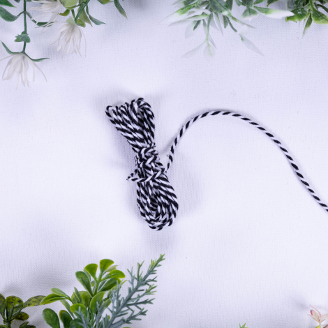Martenitsa black and white twist bracelet rope, 2 mm / 10 metres - Bimotif