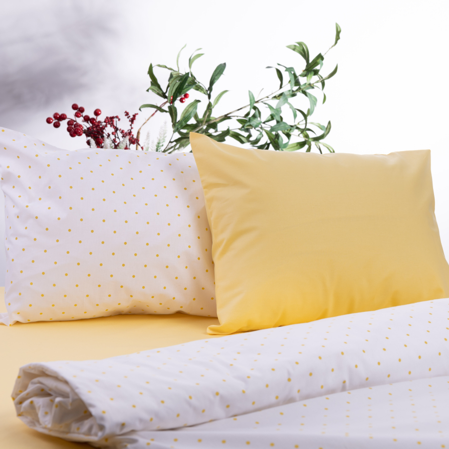 100% cotton baby duvet cover set, 100x150 cm / Yellow polka dots - 1