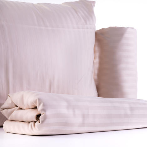 Double cotton sateen, cream, self-striped duvet cover, 220x240 cm - Bimotif