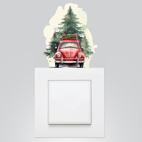 Christmas socket sticker 9x12 cm, Red Car / 15 pcs - Bimotif