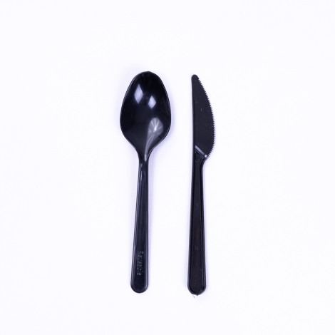 Plastic Disposable 25pcs Spoon Knife Set, Black - Bimotif