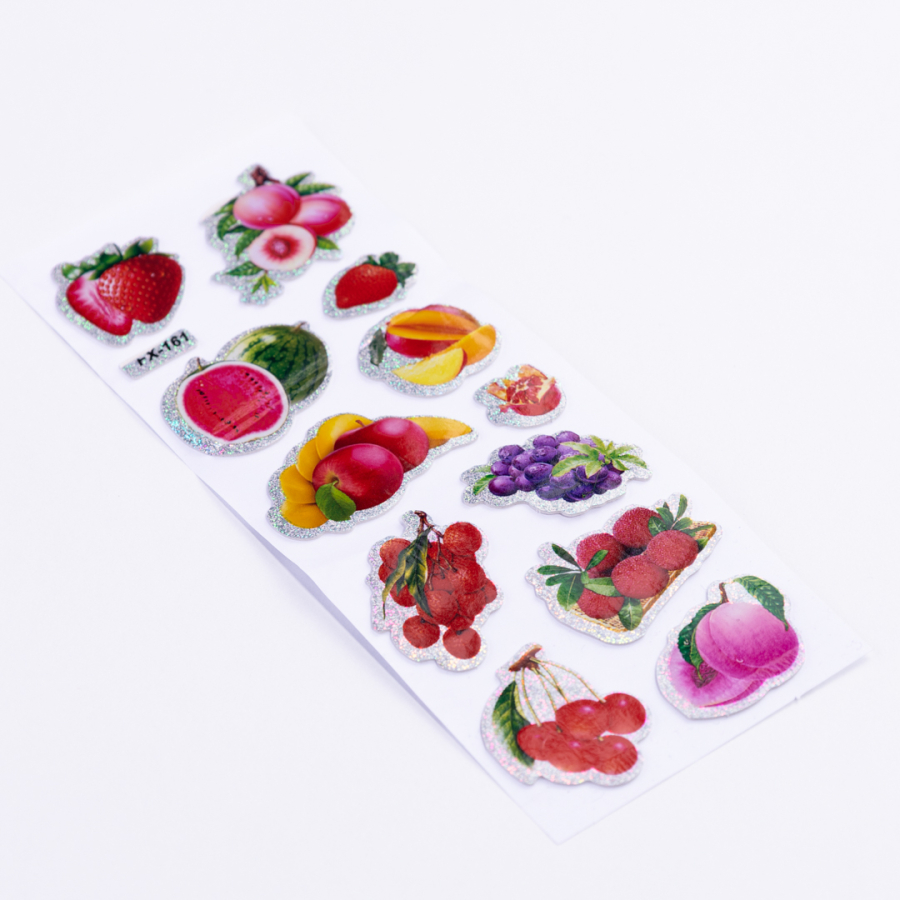 Embossed adhesive sticker, mixed fruits and vegetables / 5 pages - 1