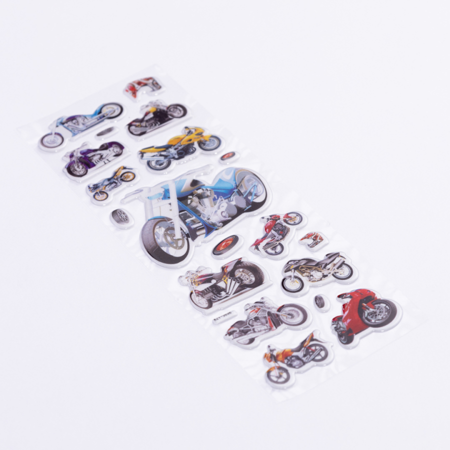 Embossed adhesive sticker, mixed motorcycle figures / 5 sheets - 1