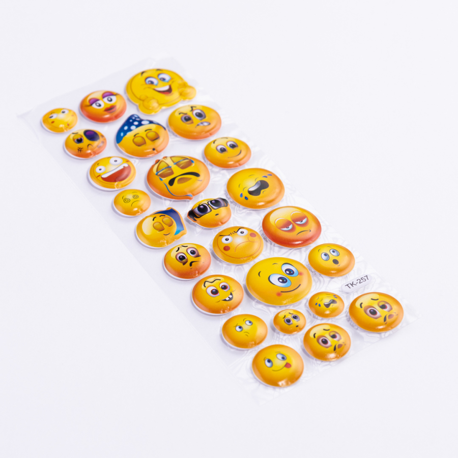 Embossed adhesive sticker, mixed yellow emojis / 5 pages - 1