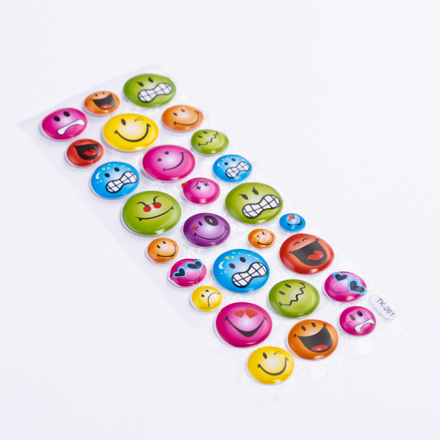 Embossed adhesive sticker, mixed color emojis / 5 pages - 1