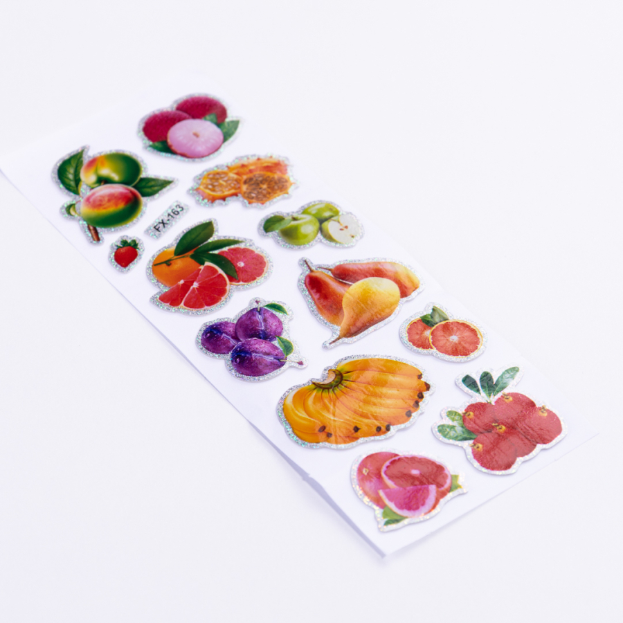 Embossed adhesive sticker, mixed fruits / 5 sheets - 1