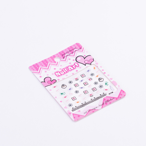 Colorful adhesive nail sticker set, flowers / 3 pcs - Bimotif