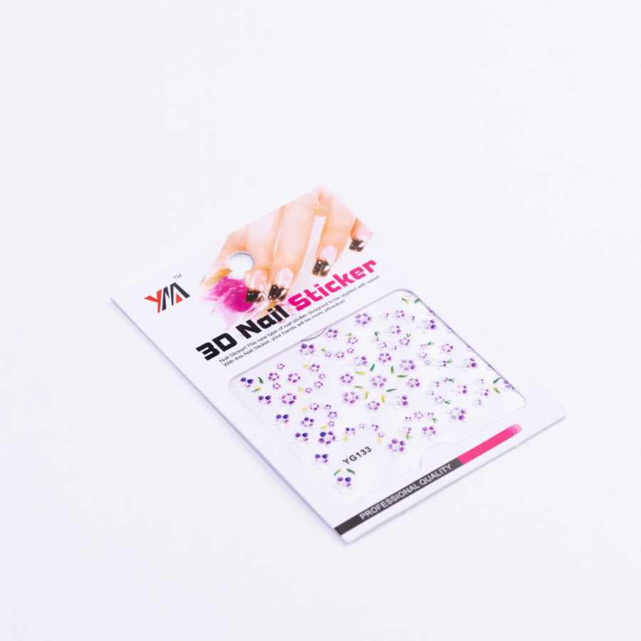 Colorful adhesive 3D nail sticker set, purple flower / 3 pcs - 1