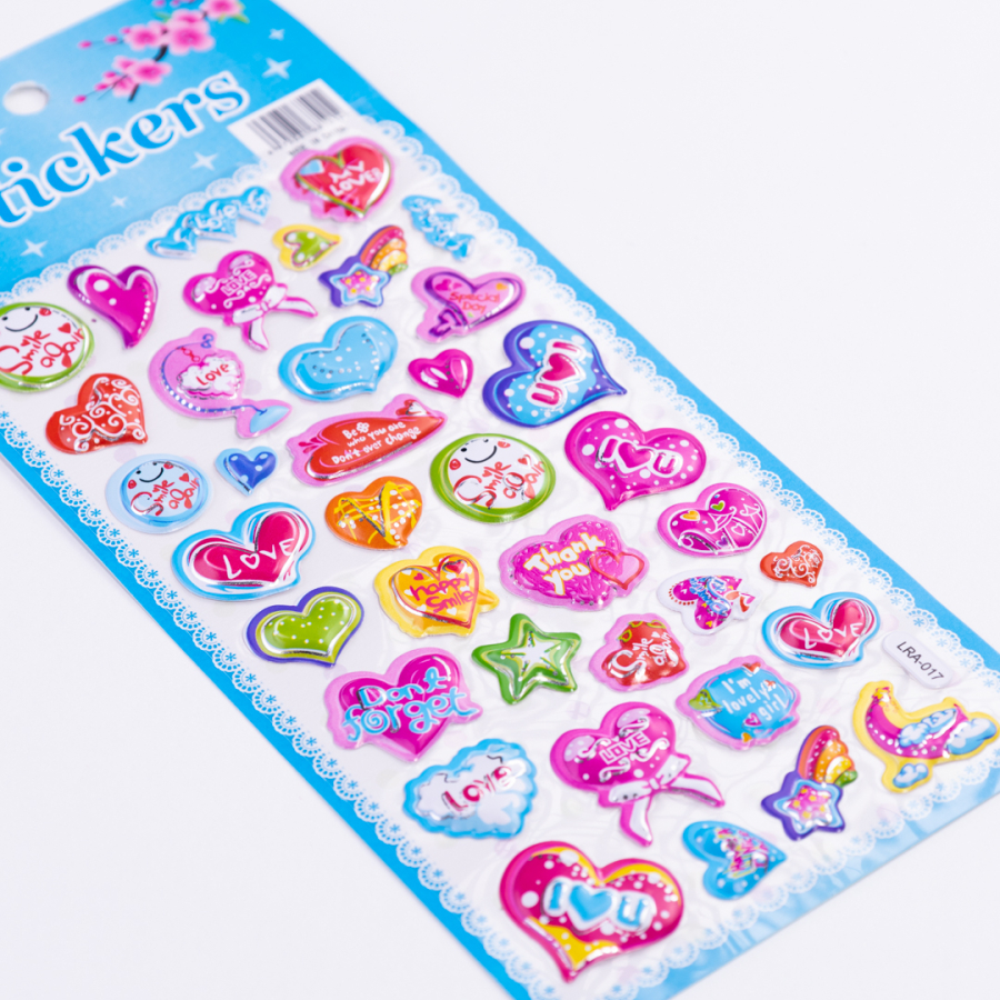 Embossed large adhesive sticker, heart / 3 sheets - 1