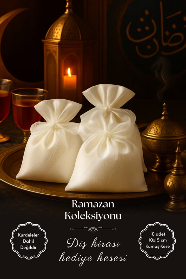 Ramazan'a Özel Diş Kirası, Bayram Harçlığı Krem Hediye Kesesi (10 adet), Osmanlı İpeği, Özel Dikim - 1