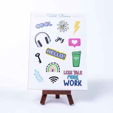 Renkli şekilli tablet sticker seti, work, A5 / 2 sayfa - Bimotif