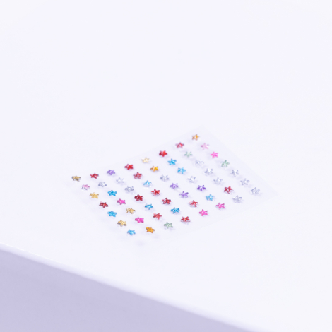 Renkli yıldız model kristal yüz ve vücut stickerı, 56lı yapışkanlı makyaj taşı, 1 mm / 3 adet - Bimotif