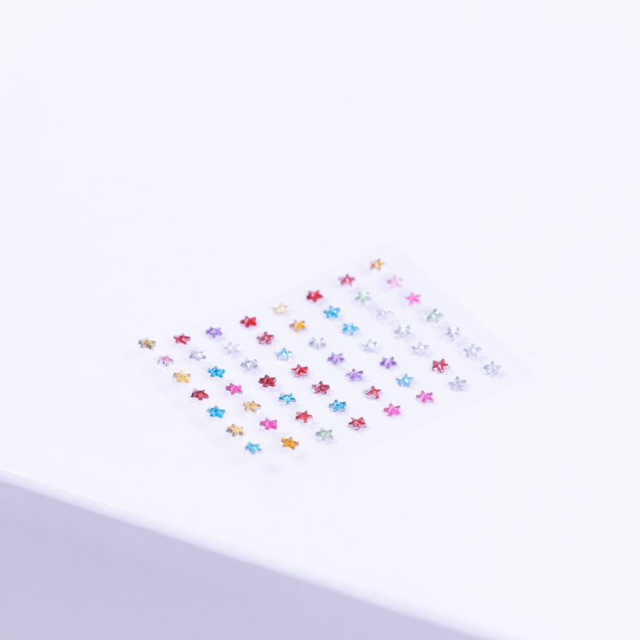 Renkli yıldız model kristal yüz ve vücut stickerı, yapışkanlı makyaj taşı, 1 mm / 56 adet - 1