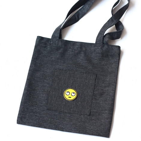 Rolling eyes, siyah poly-keten kumaş çanta, 35x40 cm - Bimotif (1)