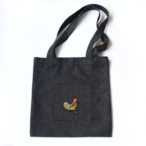 Rooster, siyah poly-keten kumaş çanta, 35x40 cm - Bimotif