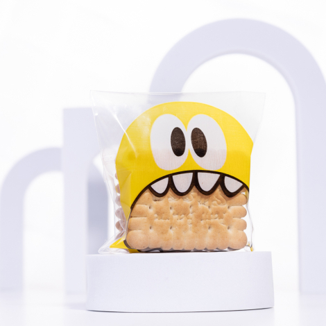 Sarı canavar desenli bantlı cake pops ve kurabiye poşeti, 10x15 cm / 100 adet - Bimotif