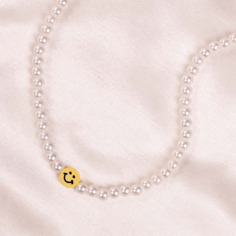 Sarı smile fimo boncuklu inci kolye (ayarlanabilir ve kaplama aparatlı) - Bimotif (1)