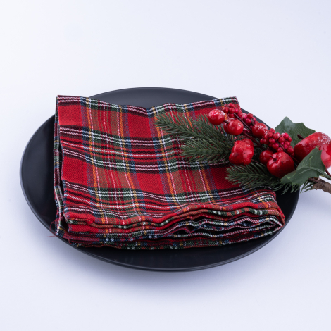 Yılbaşı kırmızı ekose peçete, 40x40 cm / 4 adet - Bimotif (1)