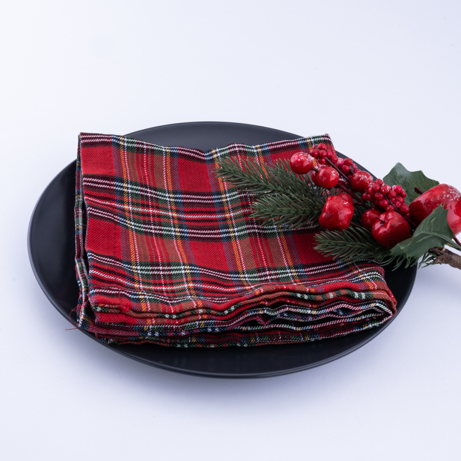 Yılbaşı kırmızı ekose peçete, 40x40 cm / 4 adet - 2