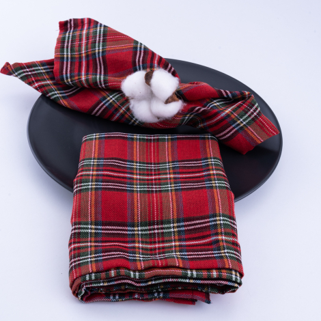 Yılbaşı kırmızı ekose peçete, 40x40 cm / 4 adet - Bimotif