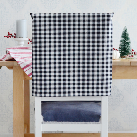 Siyah-Beyaz kareli dokuma kumaş sandalye kılıfı, 47x47 cm - Bimotif