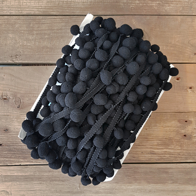 Siyah ponpon şerit, 1.5 cm / 5 metre - 1