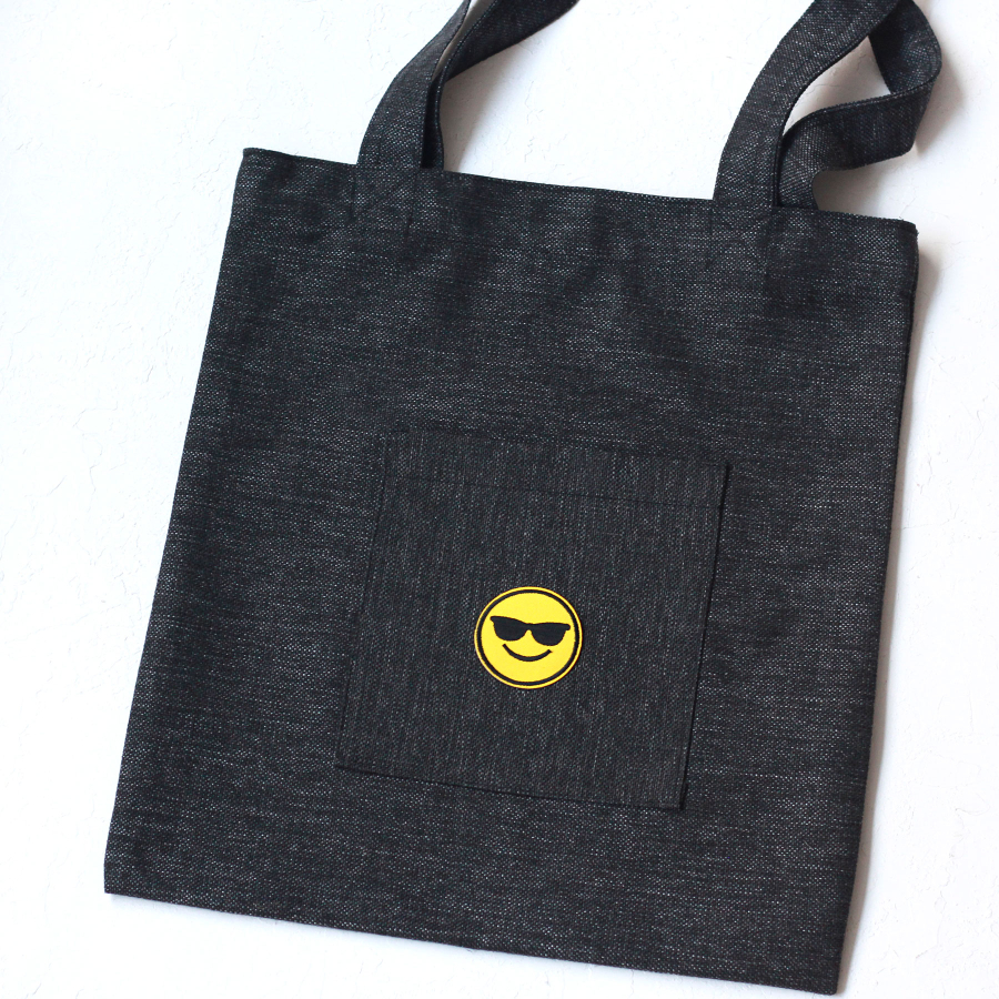 Smile sunglasses, siyah poly-keten kumaş çanta, 35x40 cm - 2