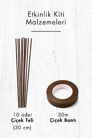 Şönil Çiçek Yapım Kiti (Kahverengi Set) - 100'lü Tüylü Tel Şönil + 40cm Çiçek Teli + 30m Çiçek Bandı - Bimotif (1)