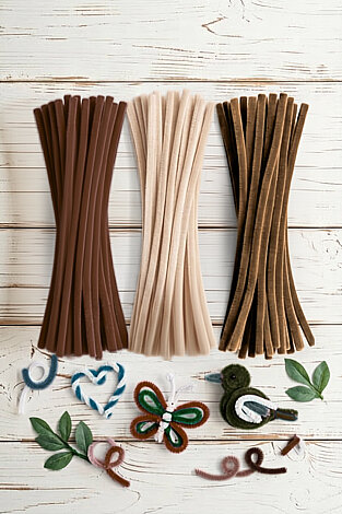 Şönil Çiçek Yapım Kiti (Kahverengi Set) - 100'lü Tüylü Tel Şönil + 40cm Çiçek Teli + 30m Çiçek Bandı - 4