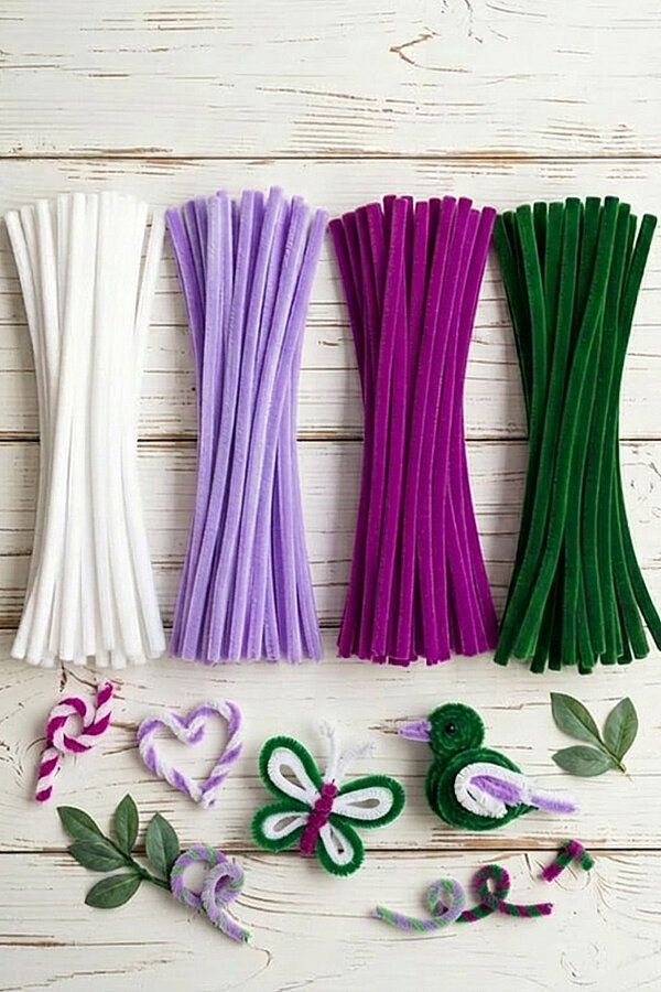 Şönil Çiçek Yapım Kiti (Lila Set) - 100'lü Tüylü Tel Şönil + 40cm Çiçek Teli + 30m Çiçek Bandı - 4