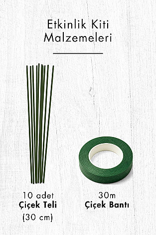 Şönil Çiçek Yapım Kiti (Lila Set) - 100'lü Tüylü Tel Şönil + 40cm Çiçek Teli + 30m Çiçek Bandı - Bimotif (1)