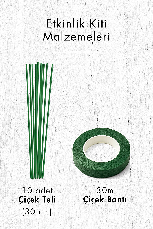 Şönil Çiçek Yapım Kiti (Mavi Set) - 100'lü Tüylü Tel Şönil + 40cm Çiçek Teli + 30m Çiçek Bandı - 2
